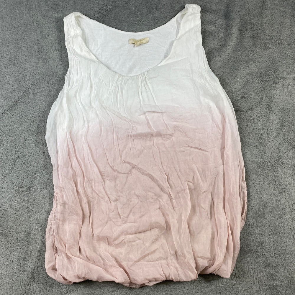 Giusy Tank Top Womens L White Pink Ombre Silk Bubble Hem Sleeveless Italy Lagen